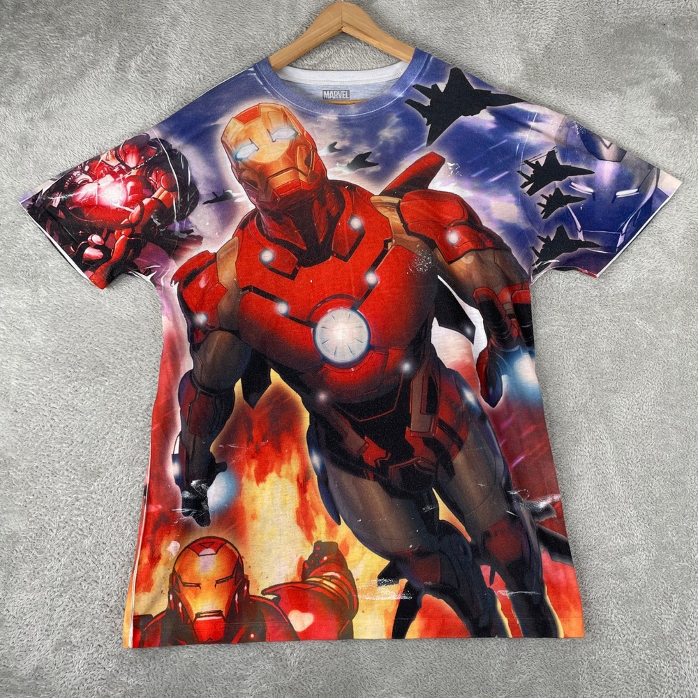 Iron Man Shirt Mens Large Red Marvel Avengers All Over Print Superhero Comic